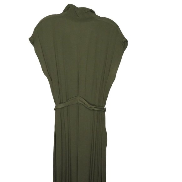 No Rest for Briget Arrays Shirt Dress M Olive Green Midi Sleeveless Belt Buttons - Picture 16 of 16
